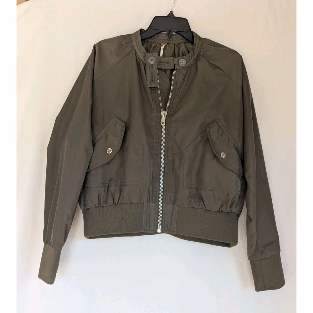Free People Bomber Jackek Womens Size Small Olive Full Zip Midnight  Pockets - Picture 2 of 8